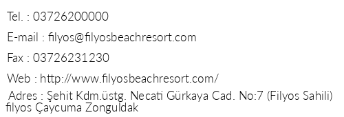 Filyos Beach Resort telefon numaralar, faks, e-mail, posta adresi ve iletiim bilgileri